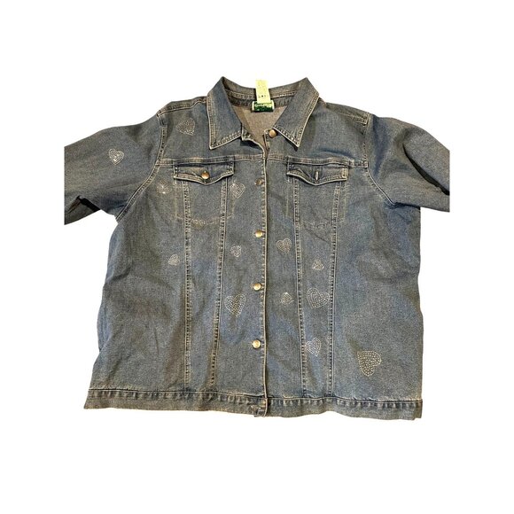 Vintage Quacker Factory 2X Denim Jean Jacket – Sparkly Rhinestone Hearts – Y2K - Picture 1 of 13